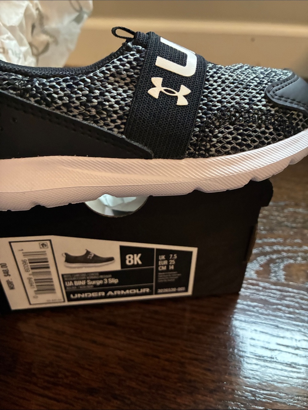 Under Armour Kids Black and White Slip-On Knit Sneakers